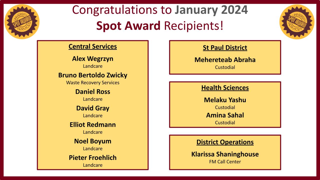 Spot Award Recipients