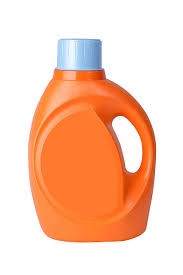 unlabeled orange detergent bottle with blue lid