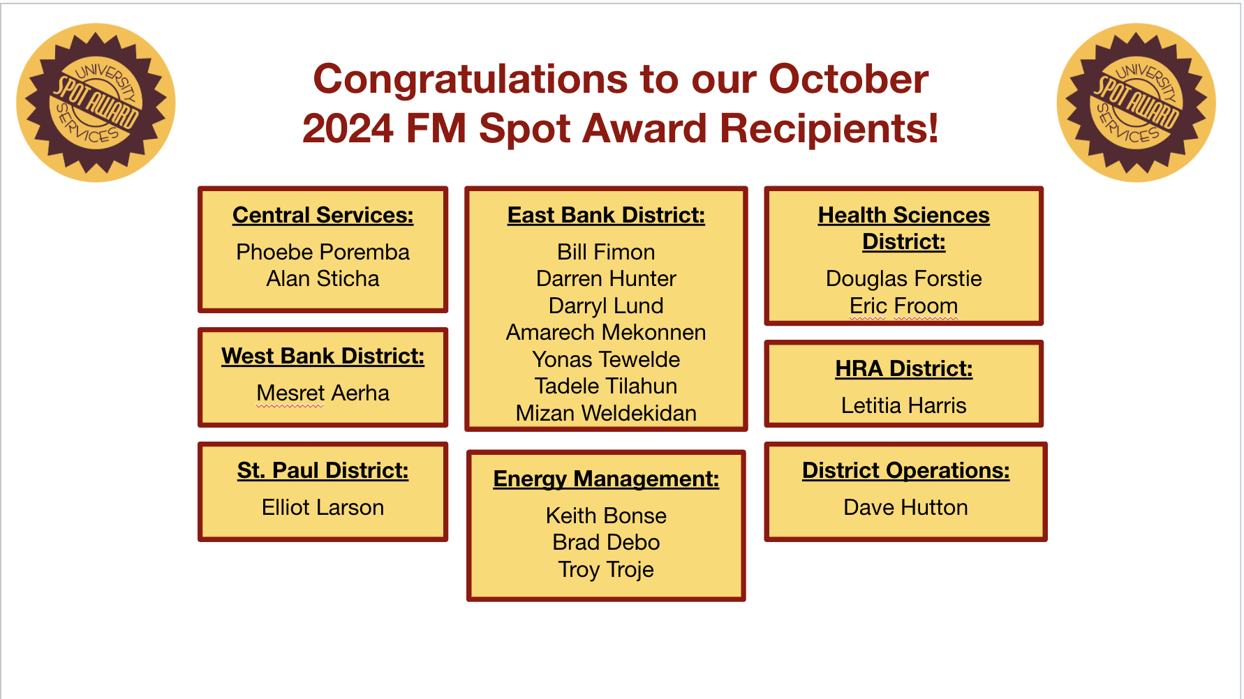 October 2024 Spot Award Recipients