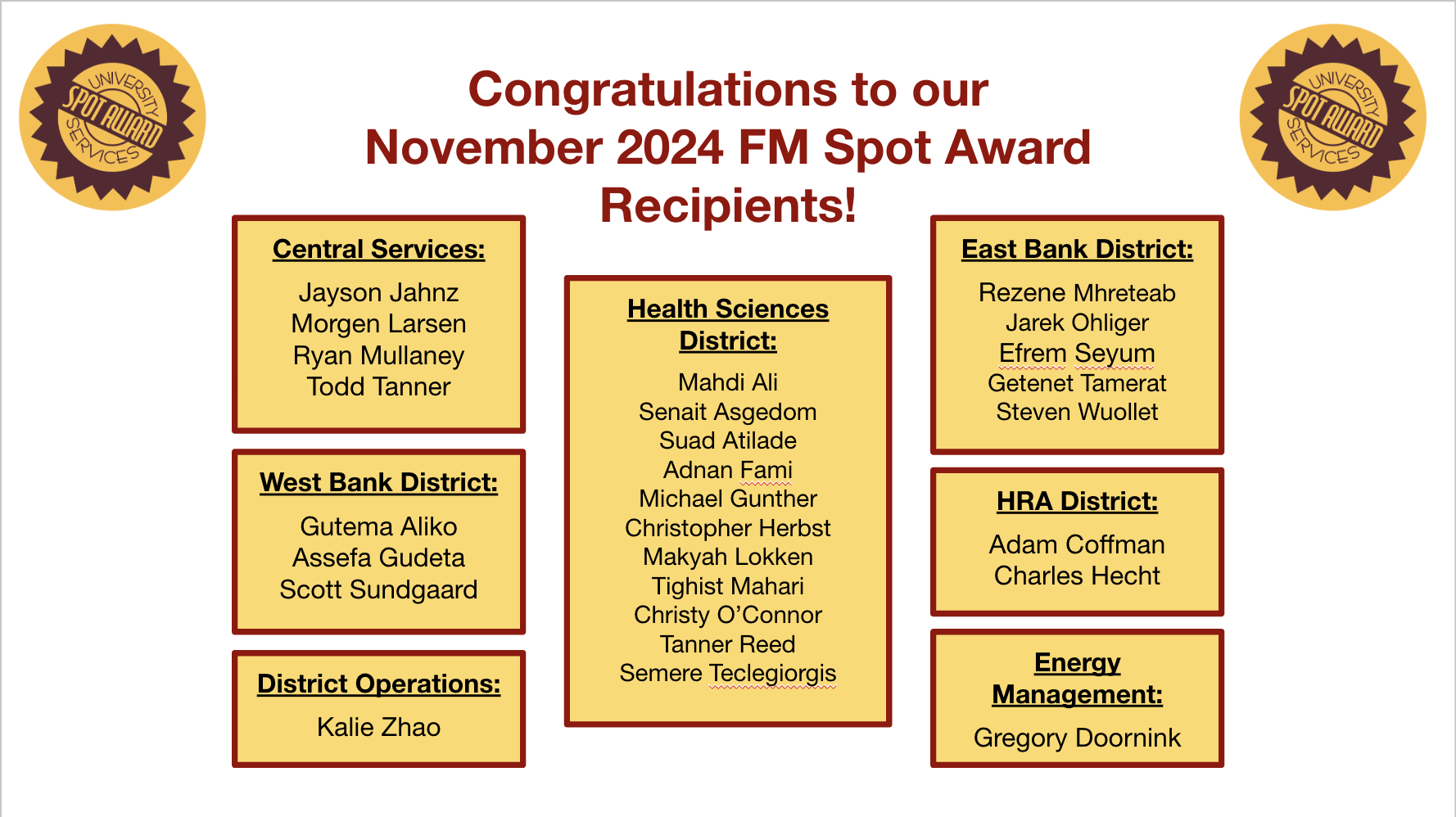 November 2024 Spot Award Recipients