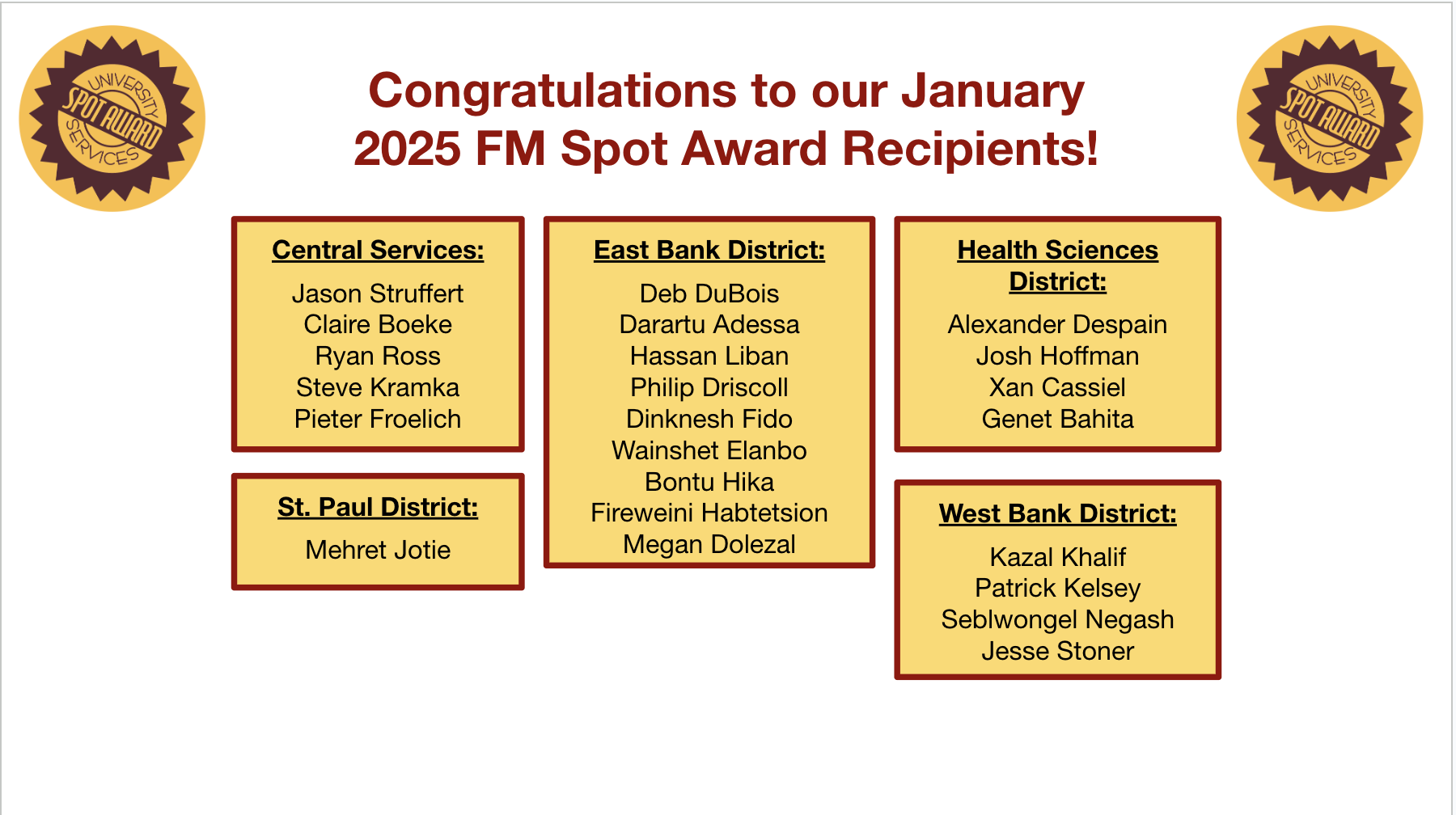 January Spot Awards